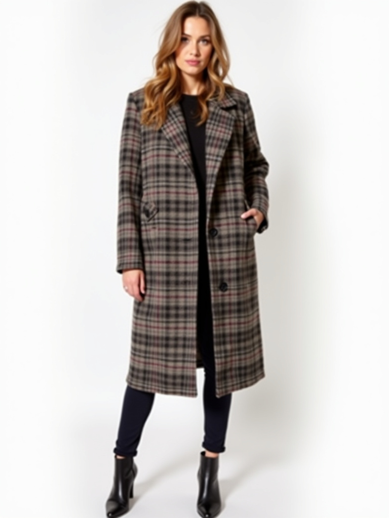 Manteau carreaux en laine avec poches